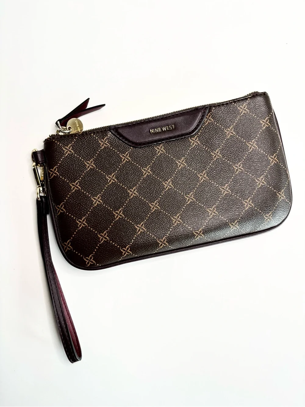 Nine West Wristlet Brown Patterned Wallet Clutch